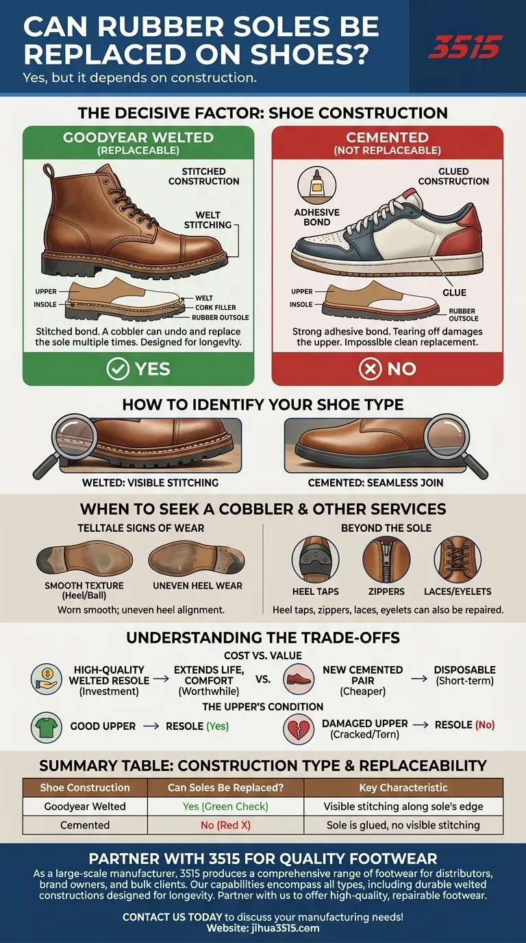 Les semelles en caoutchouc peuvent-elles être remplacées sur les chaussures ? Cela dépend de la construction de la chaussure. Guide Visuel