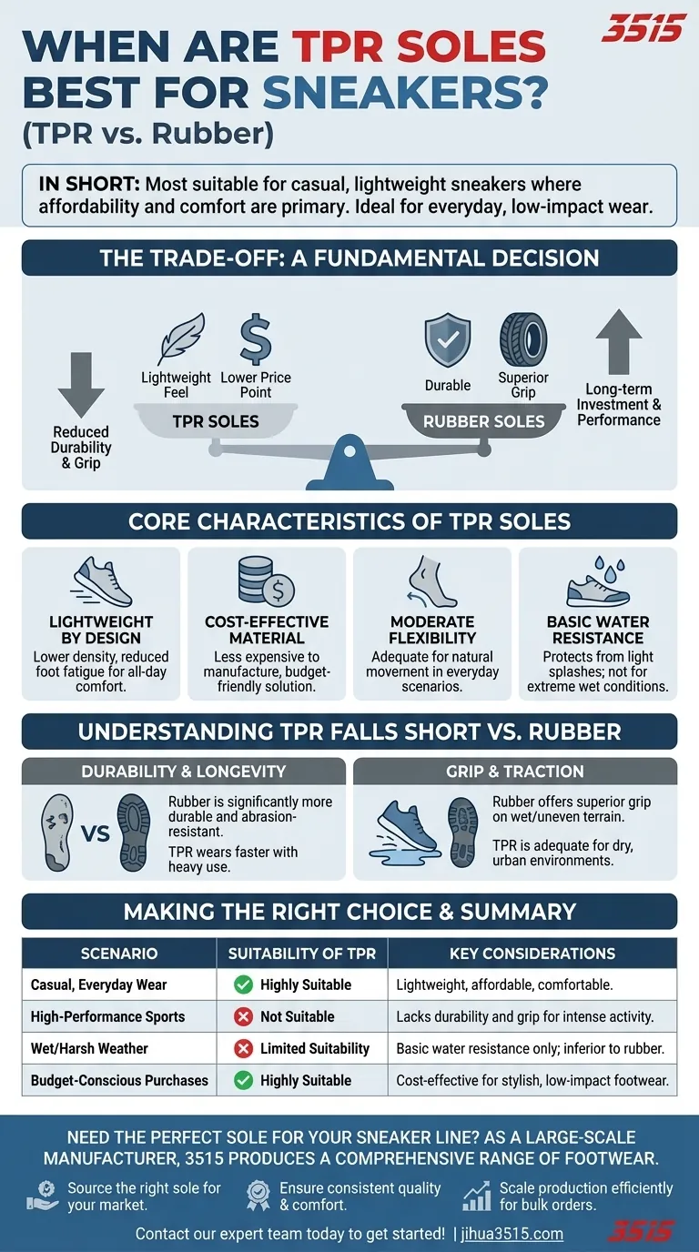 Dans quels scénarios les semelles en TPR sont-elles plus adaptées aux baskets ? Idéal pour une usure décontractée, légère et abordable Guide Visuel