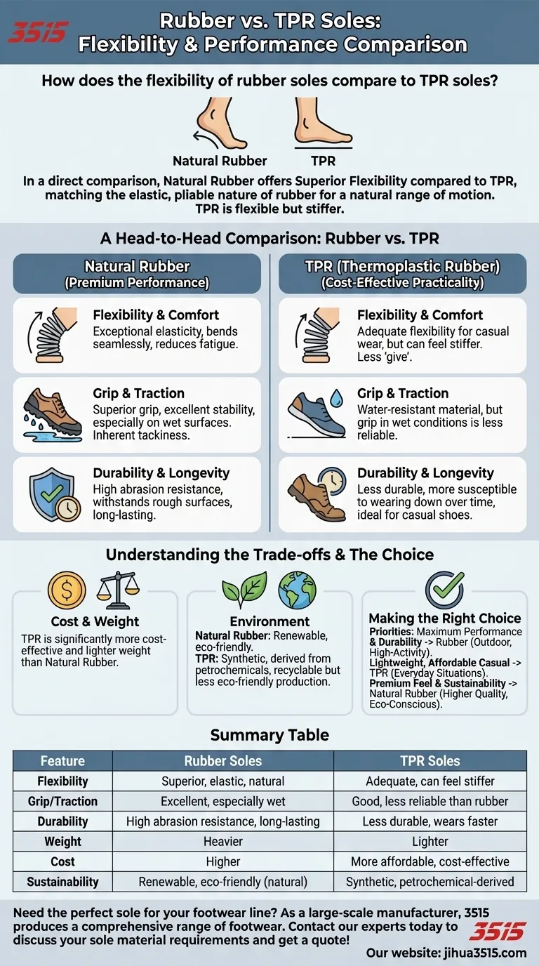Comment la flexibilité des semelles en caoutchouc se compare-t-elle à celle des semelles en TPR ? Explication des différences clés Guide Visuel