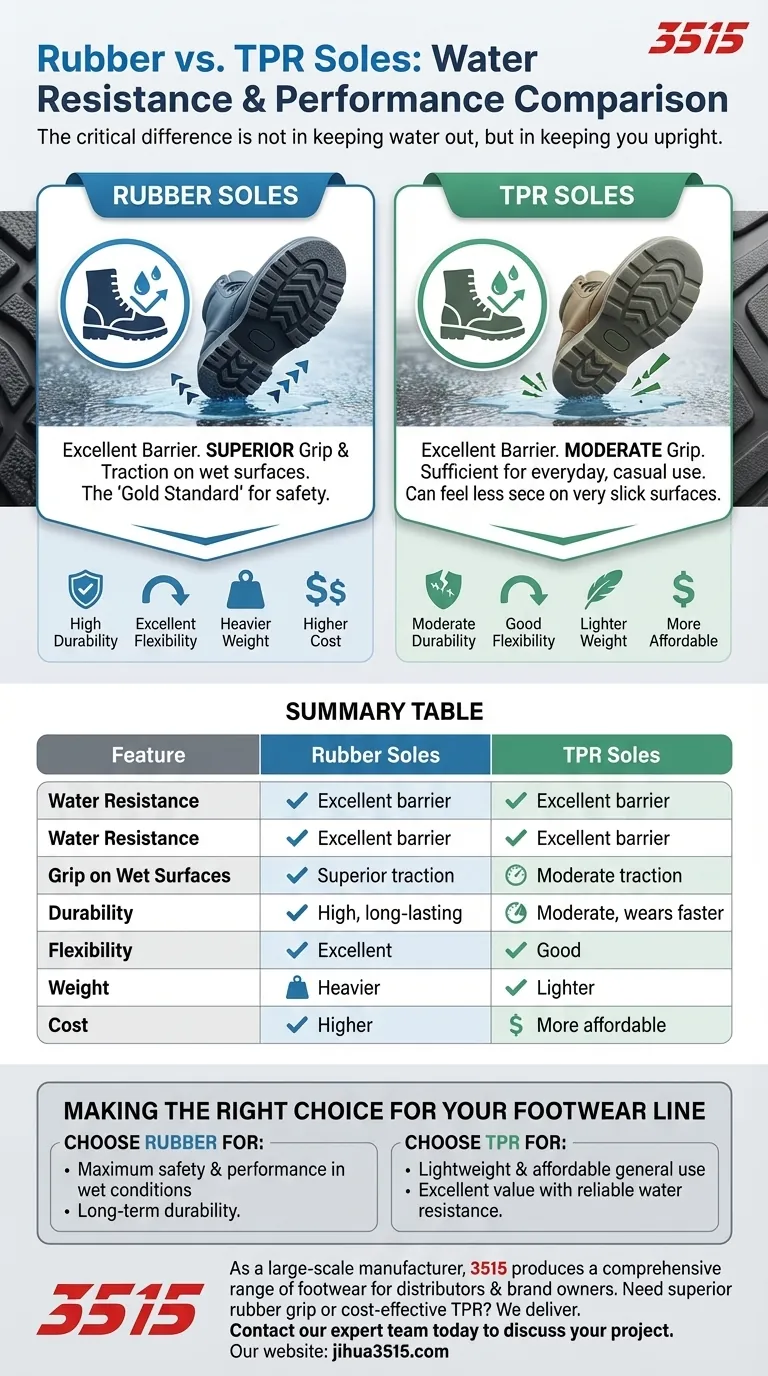 ¿Cómo se comparan las suelas de goma y TPR en términos de resistencia al agua? Una guía de agarre y rendimiento Guía Visual