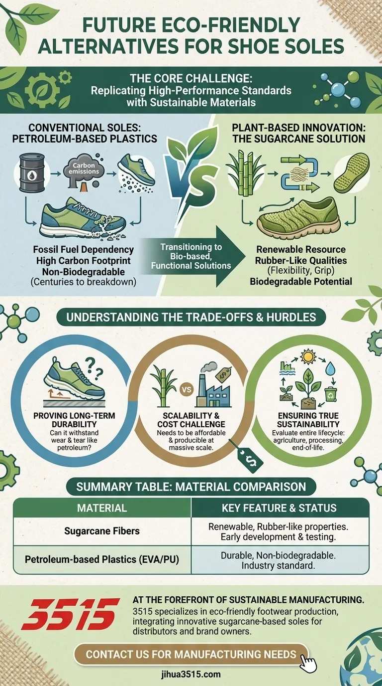 Quelles alternatives écologiques futures sont explorées pour les semelles de chaussures ? Innovation à base de canne à sucre Guide Visuel