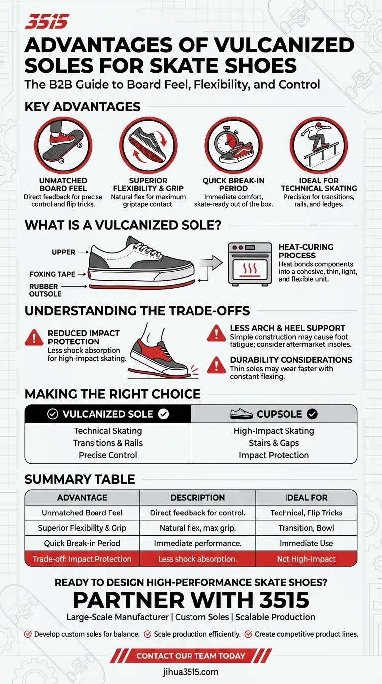 Quels sont les avantages des semelles vulcanisées pour les chaussures de skate ? Libérez une sensation de planche et un contrôle supérieurs Guide Visuel