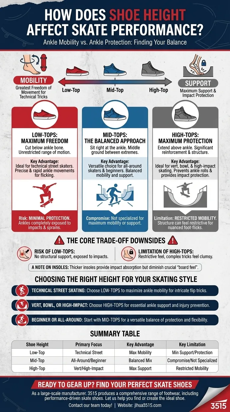 Comment la hauteur de la chaussure affecte-t-elle les performances en skate ? Trouvez votre équilibre parfait entre mobilité et soutien Guide Visuel