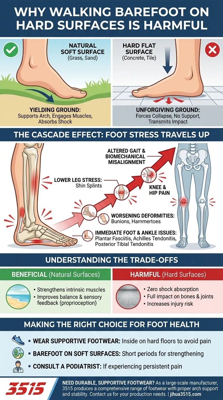 Pourquoi marcher pieds nus sur des surfaces dures est-il nocif ? Évitez les douleurs aux pieds et le stress corporel Guide Visuel