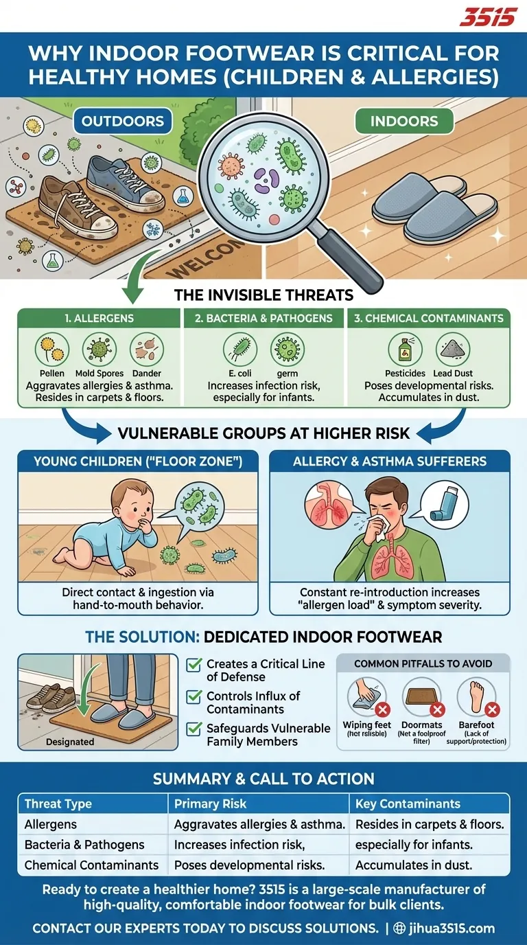 Pourquoi les chaussures d'intérieur sont-elles importantes pour les foyers avec de jeunes enfants ou des allergies ? Protégez la santé de votre famille Guide Visuel