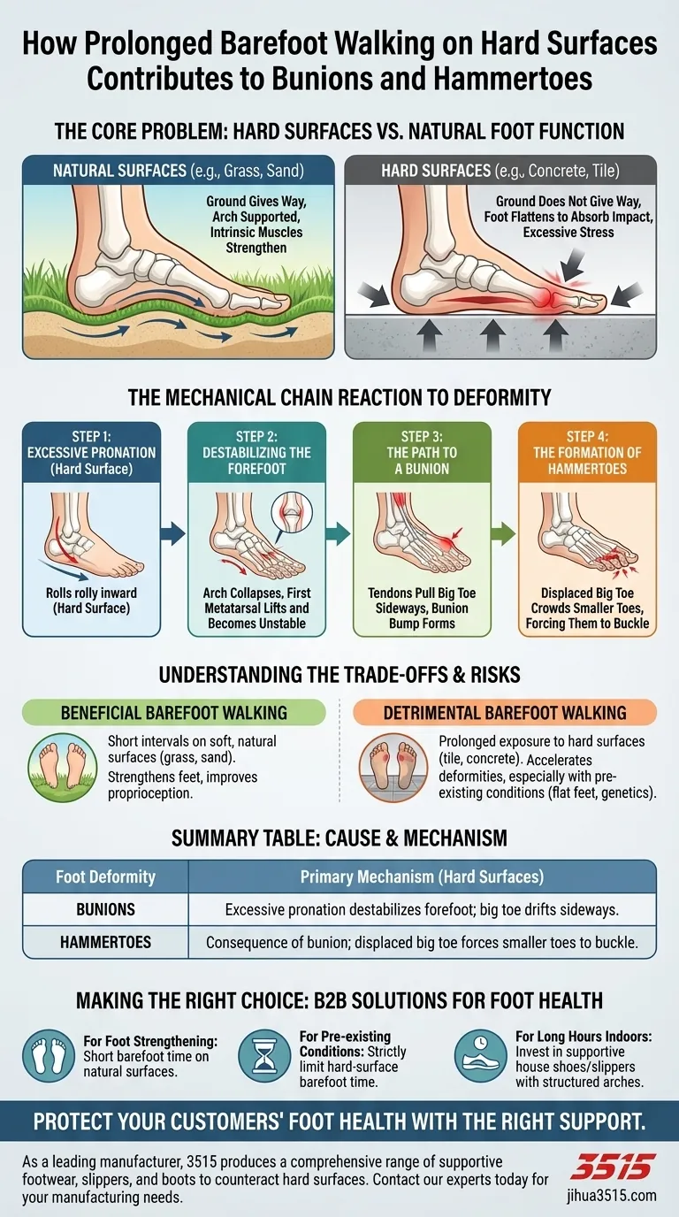 Comment la marche prolongée pieds nus contribue-t-elle aux oignons et aux orteils en marteau ? Les risques cachés des surfaces modernes Guide Visuel