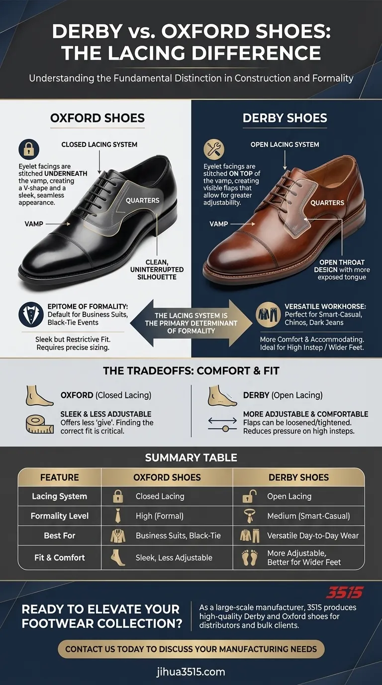 What is the main difference between Derby Shoes and Oxford Shoes? It's All in the Lacing. Visual Guide