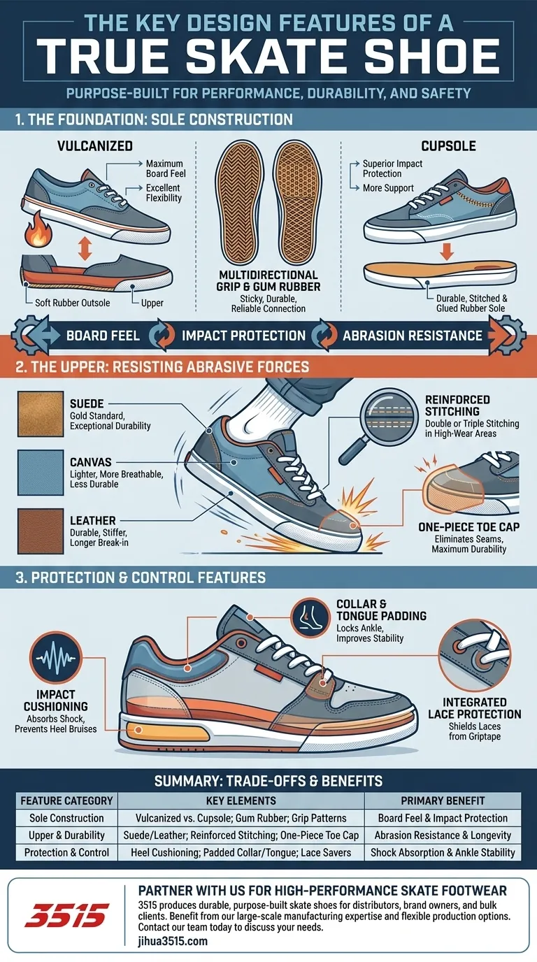 Quelles sont les caractéristiques de conception clés d'une vraie chaussure de skate ? Un guide sur la performance, la durabilité et la sécurité. Guide Visuel