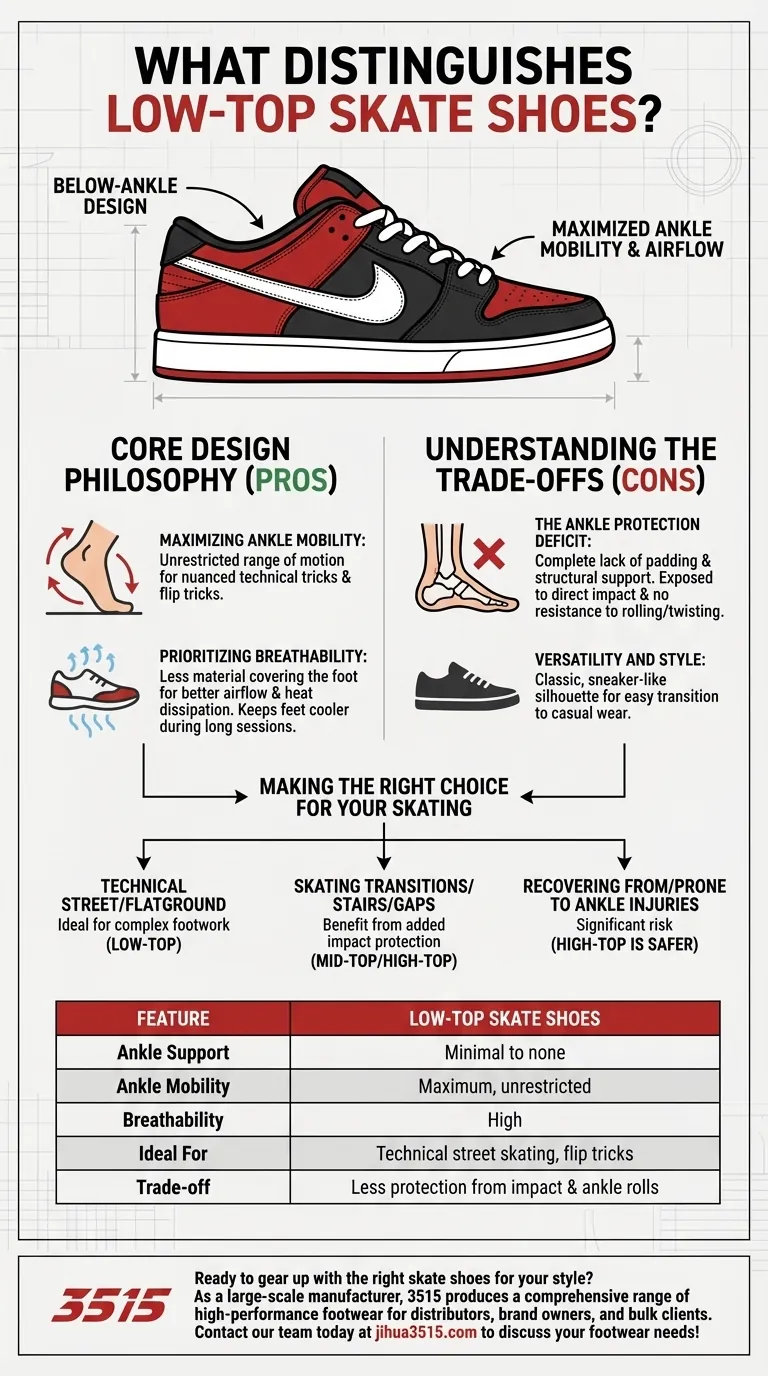 Qu'est-ce qui distingue les chaussures de skate basses ? Mobilité inégalée de la cheville pour les figures techniques Guide Visuel