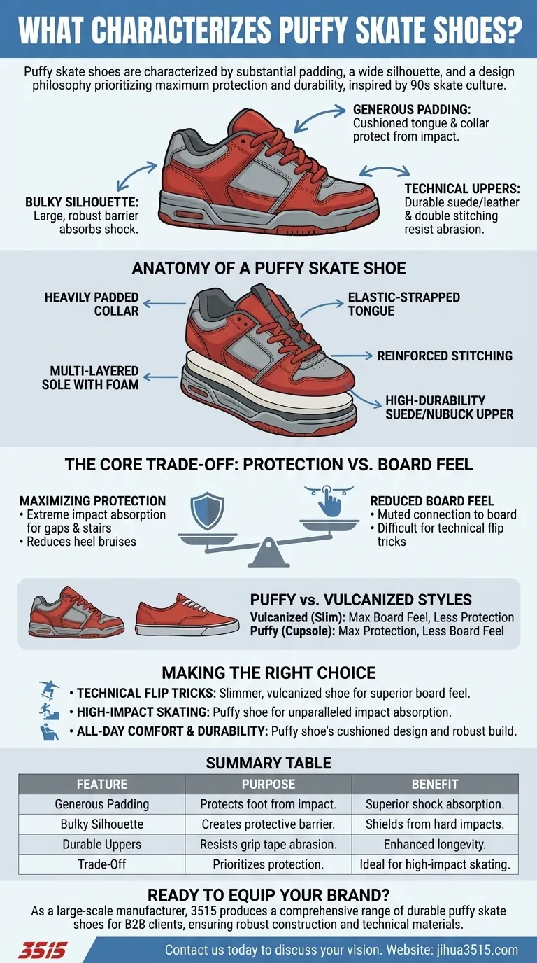 Qu'est-ce qui caractérise les chaussures de skate "puffy" ? Un décryptage de la protection ultime pour le skate à fort impact Guide Visuel