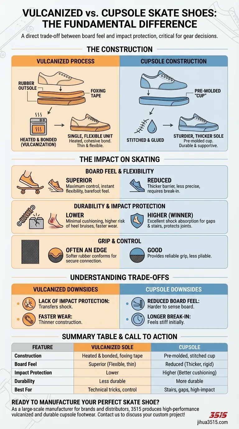 Quelles sont les différences entre les chaussures de skate vulcanisées et les chaussures de skate à semelle cupsole ? Sensation de la planche vs. Protection contre les chocs Guide Visuel