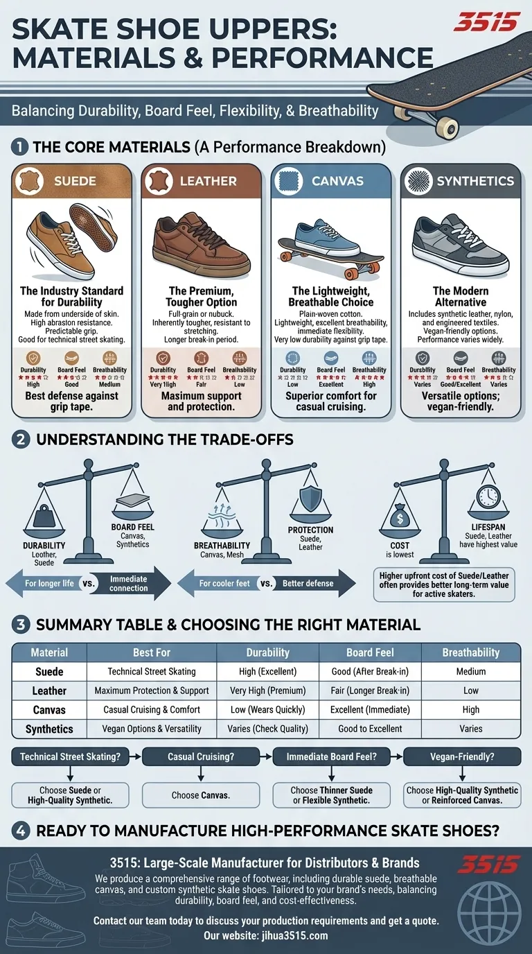 Quels matériaux sont utilisés pour les empeignes des chaussures de skate ? Choisissez le meilleur pour la durabilité et le ressenti de la planche Guide Visuel