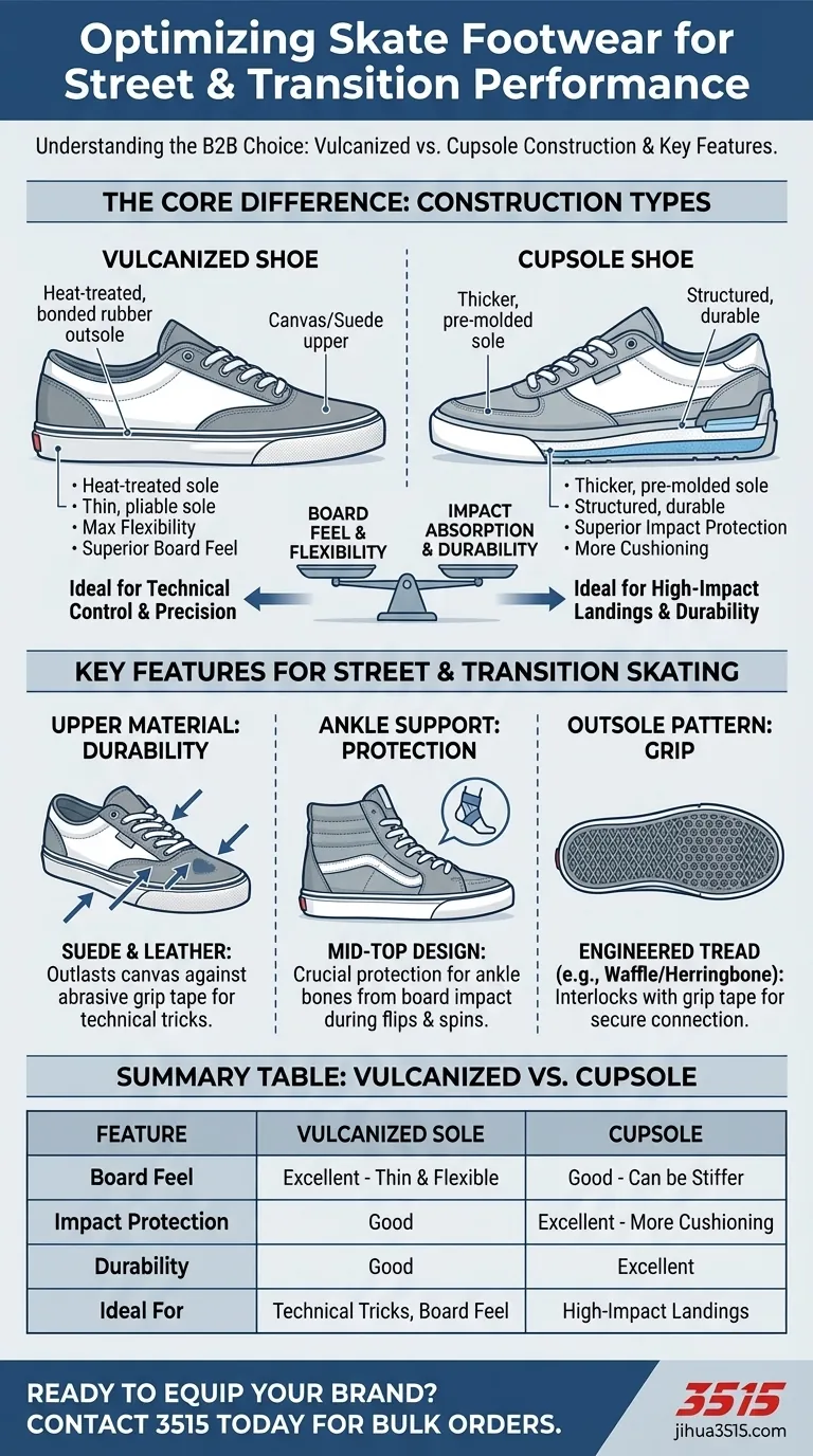Existe-t-il des chaussures spécifiques pour le skateboard de rue/transition ? Les caractéristiques clés pour un contrôle supérieur de la planche Guide Visuel