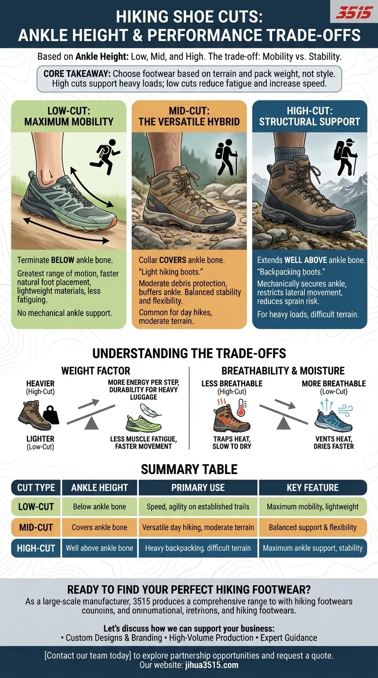 ¿Cuáles son los tres cortes principales de los zapatos de senderismo y cómo difieren? Elige el soporte adecuado para tu sendero Guía Visual