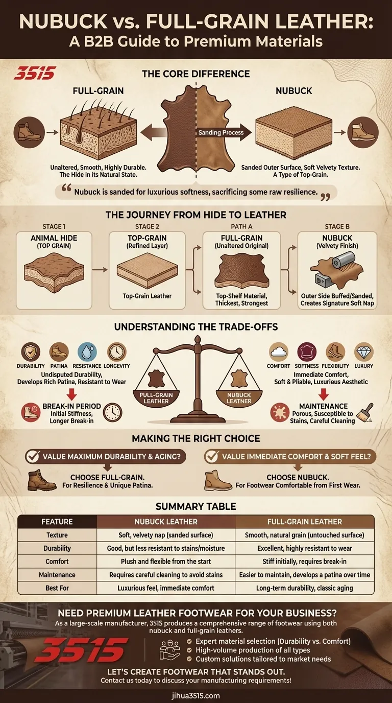 ¿Qué es el cuero nubuck y en qué se diferencia del cuero de grano completo? Una guía de materiales premium Guía Visual