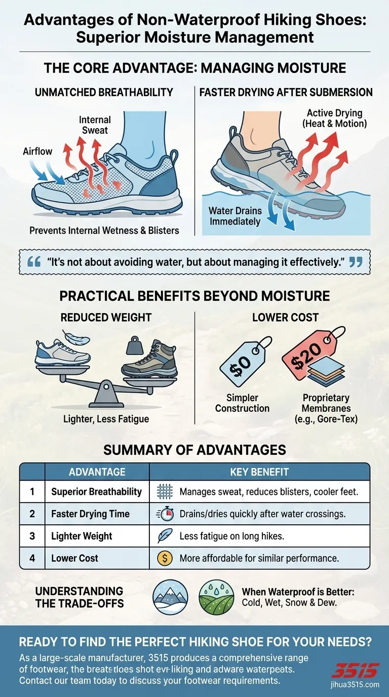 Quels sont les avantages des chaussures de randonnée non imperméables ? Respirabilité supérieure et séchage plus rapide Guide Visuel