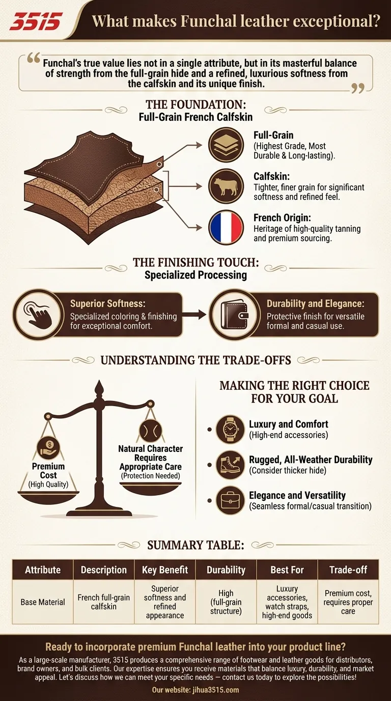 ¿Qué hace que el cuero Funchal sea excepcional? Descubra el lujo de la piel de becerro francesa de grano completo Guía Visual