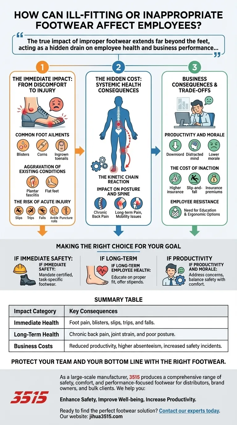 ¿Cómo puede el calzado inadecuado afectar a los empleados? Evite los costos ocultos y aumente la productividad. Guía Visual