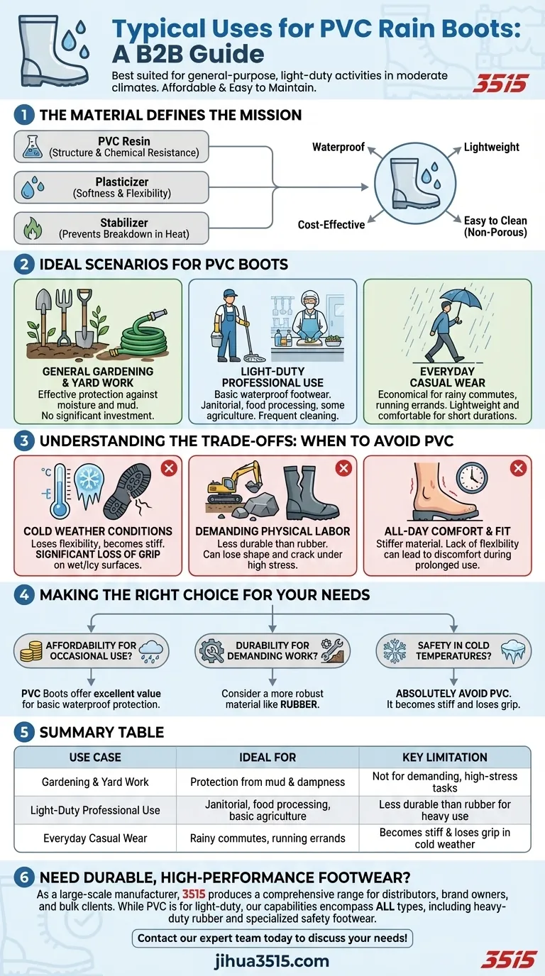 Quelles sont les utilisations typiques des bottes de pluie en PVC ? Un choix économique pour l'étanchéité légère Guide Visuel