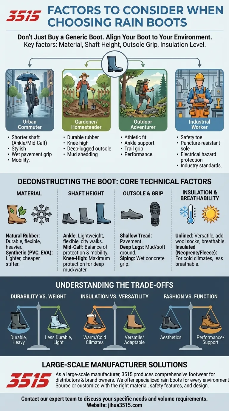ما هي العوامل التي يجب مراعاتها عند اختيار أحذية المطر؟ ابحث عن الحذاء المثالي لاحتياجاتك دليل مرئي