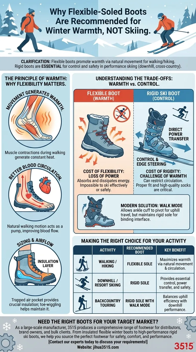 Pourquoi les bottes à semelles souples sont-elles recommandées pour le ski d'hiver ? Découvrez le compromis entre chaleur et performance Guide Visuel