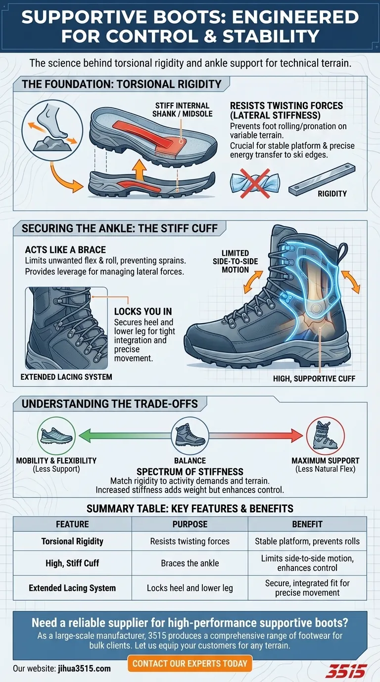 What features make a boot supportive for skiing or walking on variable terrain? A Guide to Ultimate Stability Visual Guide