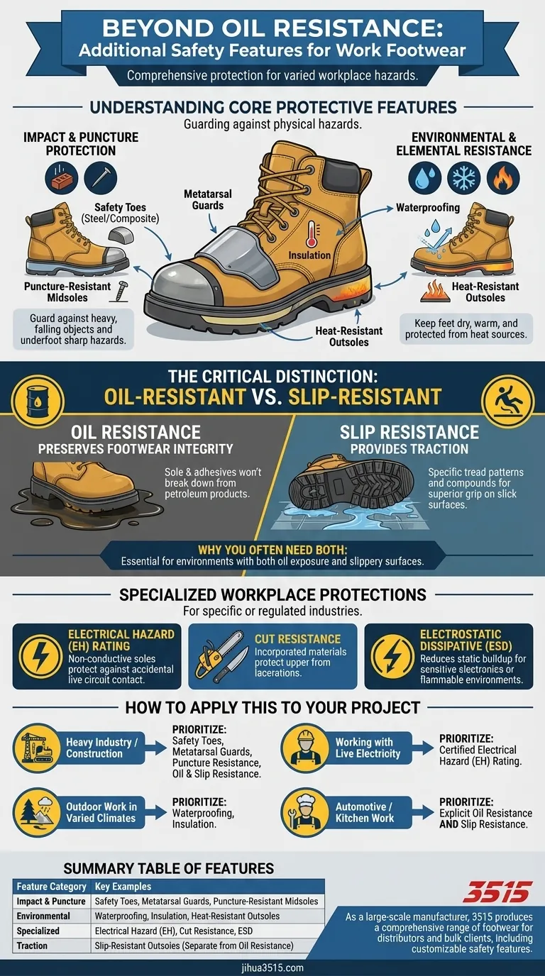 Quelles caractéristiques de sécurité supplémentaires les chaussures et bottes résistantes à l'huile peuvent-elles avoir ? Maximisez la protection pour votre environnement de travail Guide Visuel