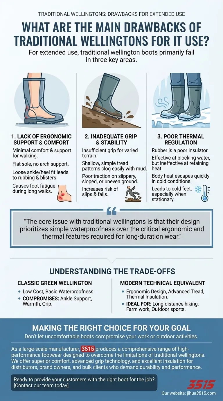Quali sono i principali svantaggi degli stivali di gomma tradizionali per un uso prolungato? Trova la tua calzata perfetta Guida Visiva