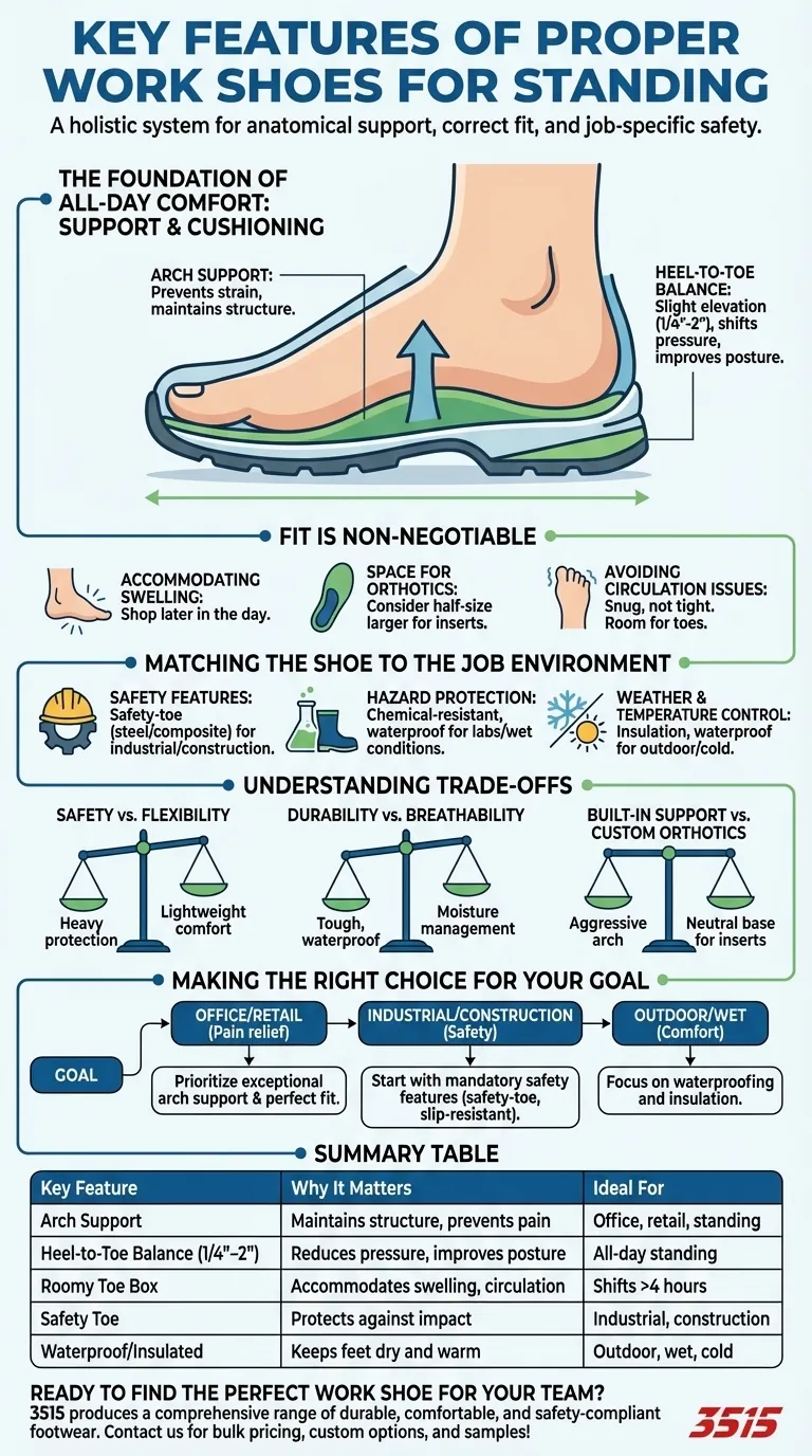 Каковы ключевые особенности подходящей рабочей обуви для стояния? Основное руководство по комфорту и безопасности в течение всего дня Визуальное руководство