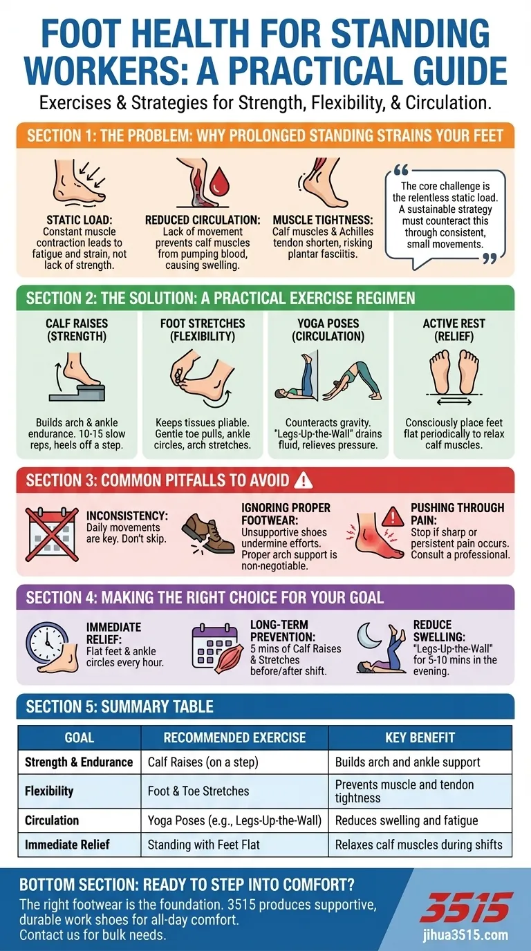 Quels exercices permettent de maintenir la santé des pieds pour les travailleurs debout ? Des routines simples pour prévenir la douleur et la fatigue. Guide Visuel