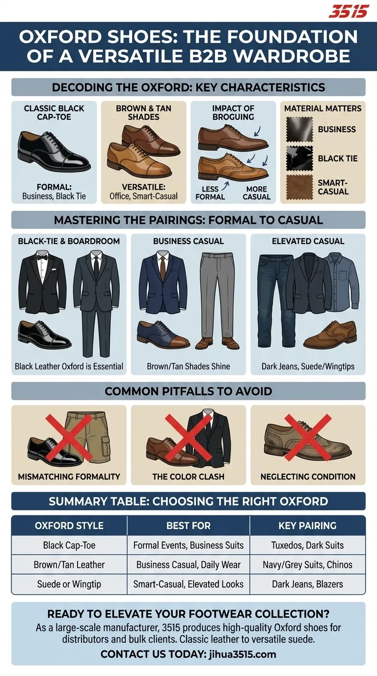 オックスフォードシューズはどのような服装に合わせられますか？万能スタイルのガイド ビジュアルガイド