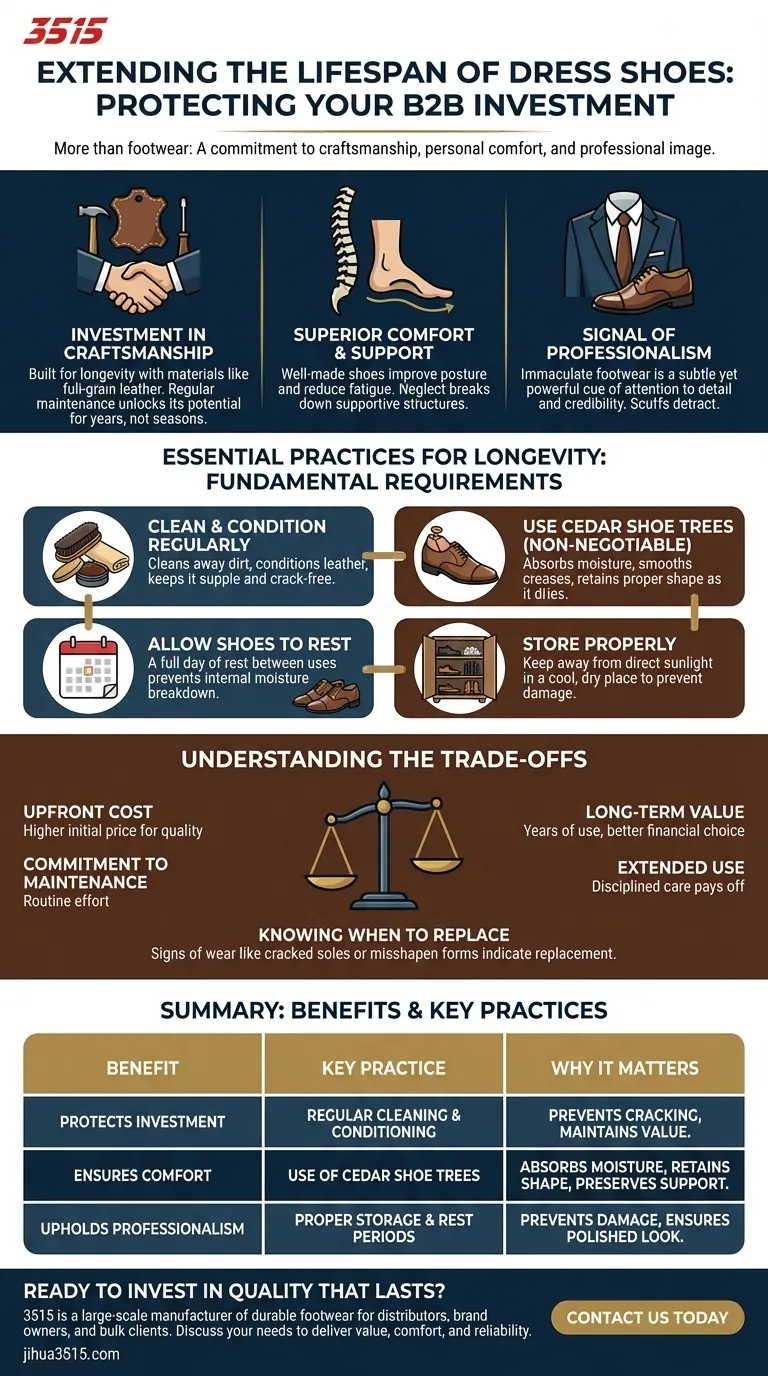 ドレスシューズの寿命を延ばすことが重要なのはなぜですか？職人技と快適さへの投資を守る ビジュアルガイド