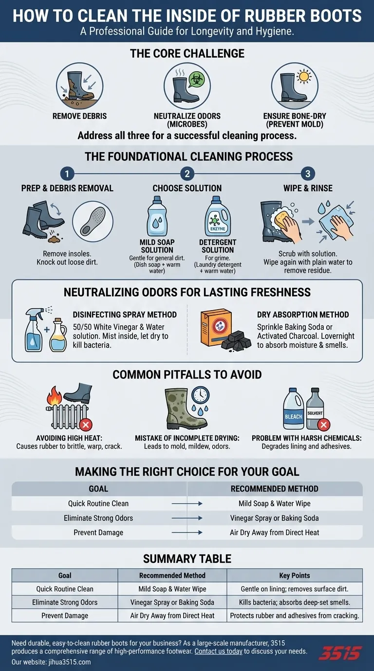 Wie reinigt man das Innere von Gummistiefeln? Gerüche beseitigen & Lebensdauer der Stiefel verlängern Visuelle Anleitung