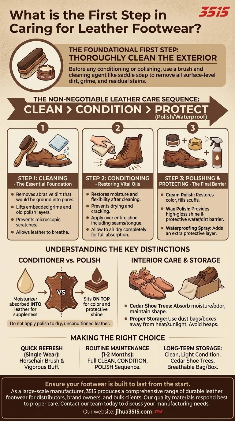 Quelle est la première étape pour prendre soin des chaussures en cuir ? Le fondement essentiel pour la longévité Guide Visuel