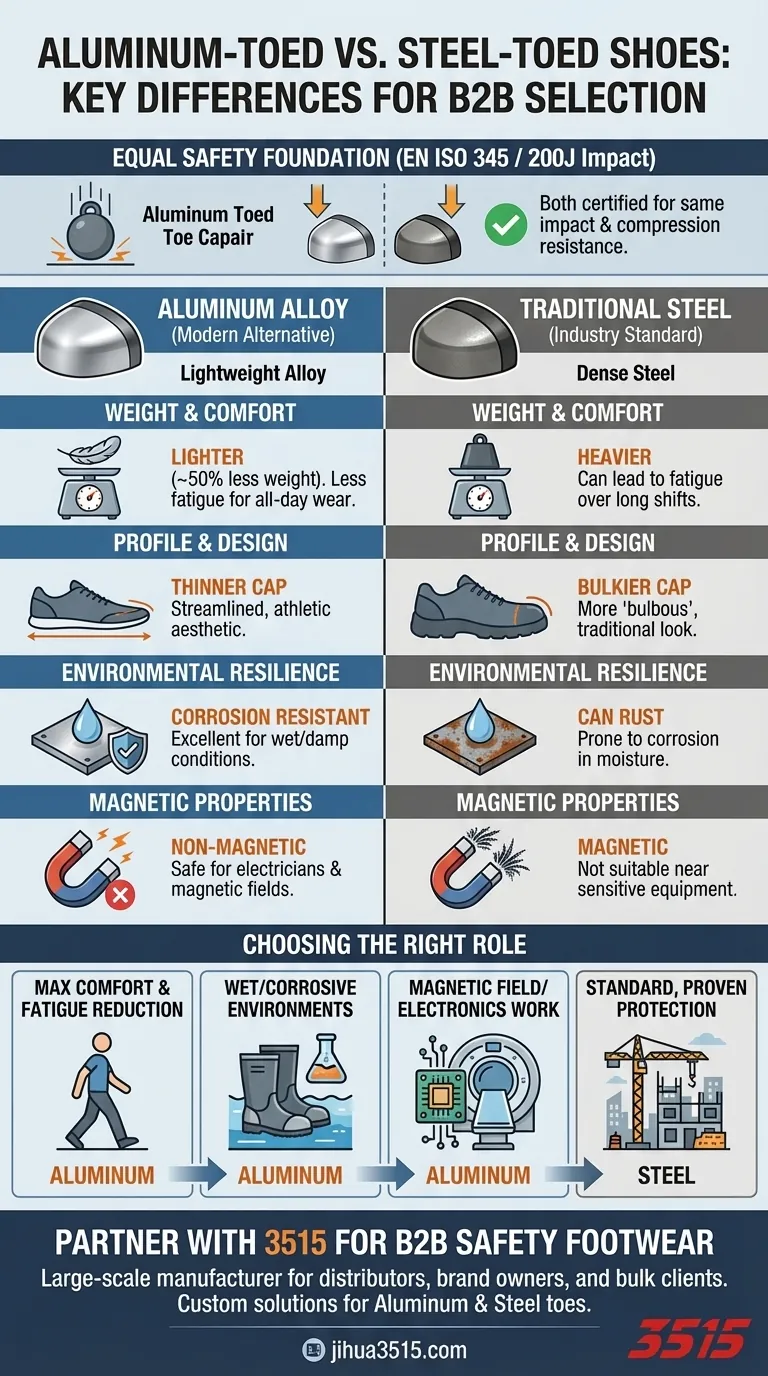 Quelles sont les chaussures à embout en aluminium et en quoi diffèrent-elles des chaussures à embout en acier ? Choisissez le bon embout de sécurité pour votre travail Guide Visuel