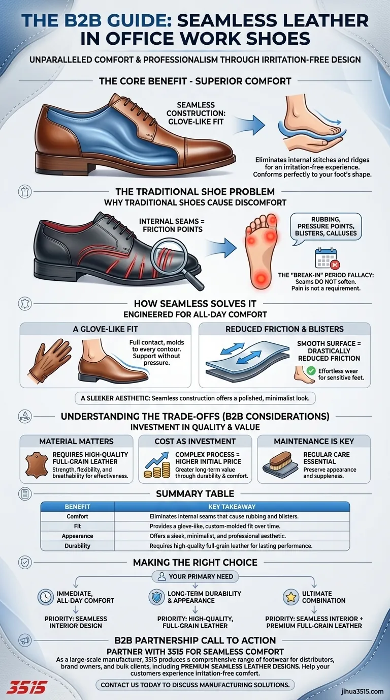 Каковы преимущества бесшовной кожи в офисной обуви? Устранение трения для комфорта в течение всего дня Визуальное руководство