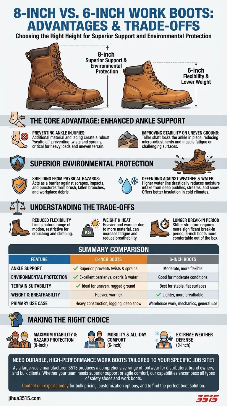 Quels sont les avantages des bottes de 8 pouces par rapport aux bottes de 6 pouces ? Soutien et protection supérieurs de la cheville Guide Visuel