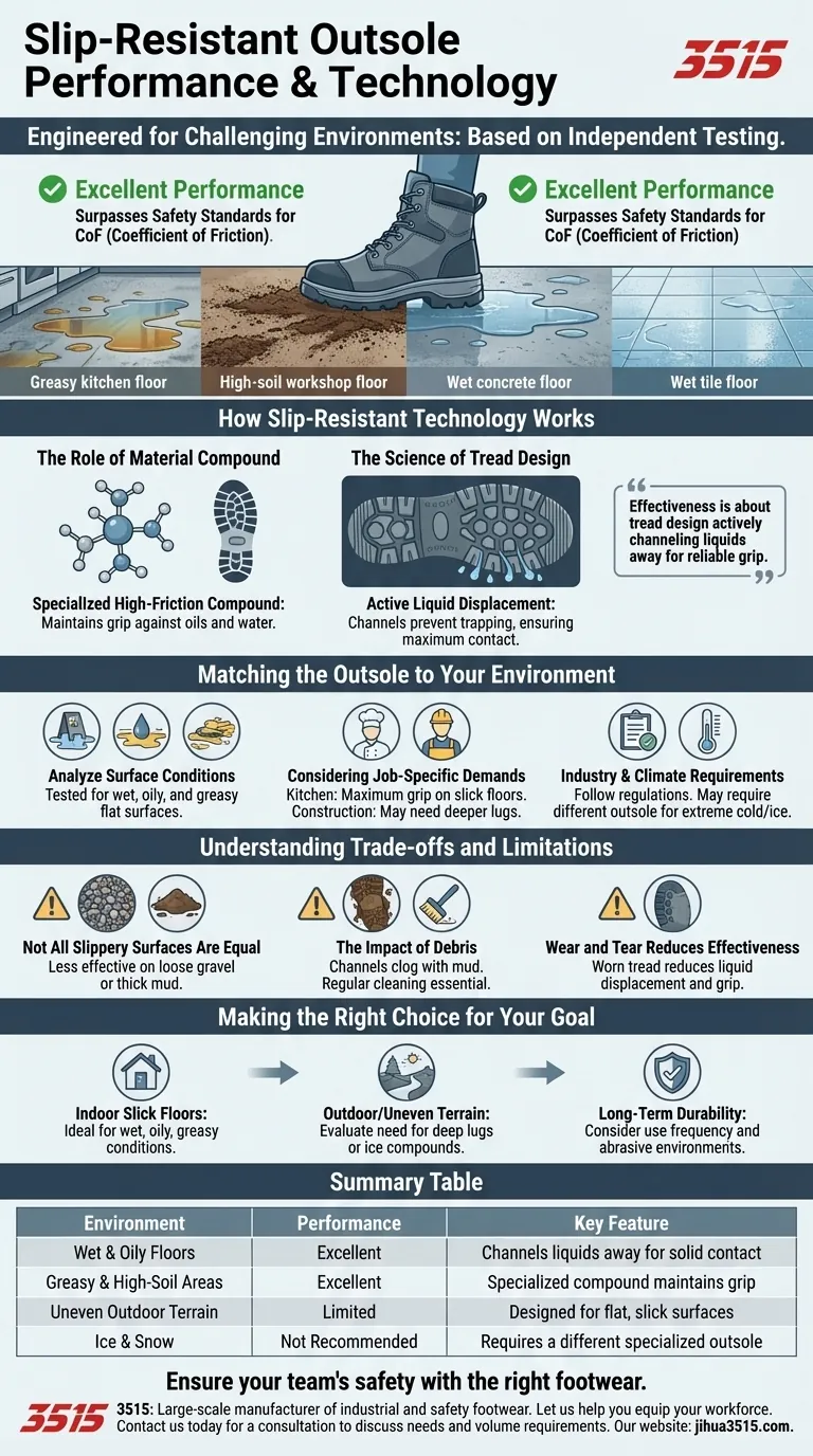 Как противоскользящая подошва ведет себя в различных условиях? Превосходное сцепление на мокрых и масляных полах Визуальное руководство