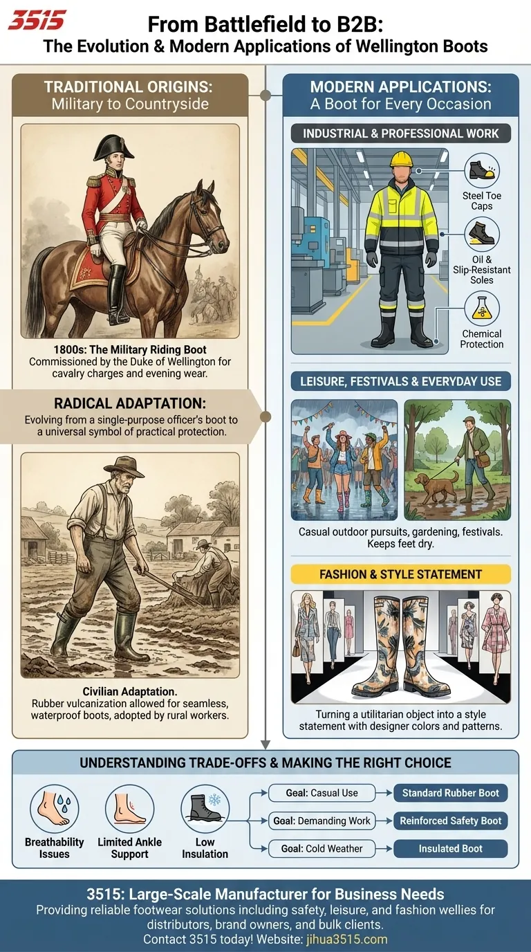 Quelles sont les utilisations traditionnelles et modernes des bottes Wellington ? De l'armée à la mode grand public Guide Visuel