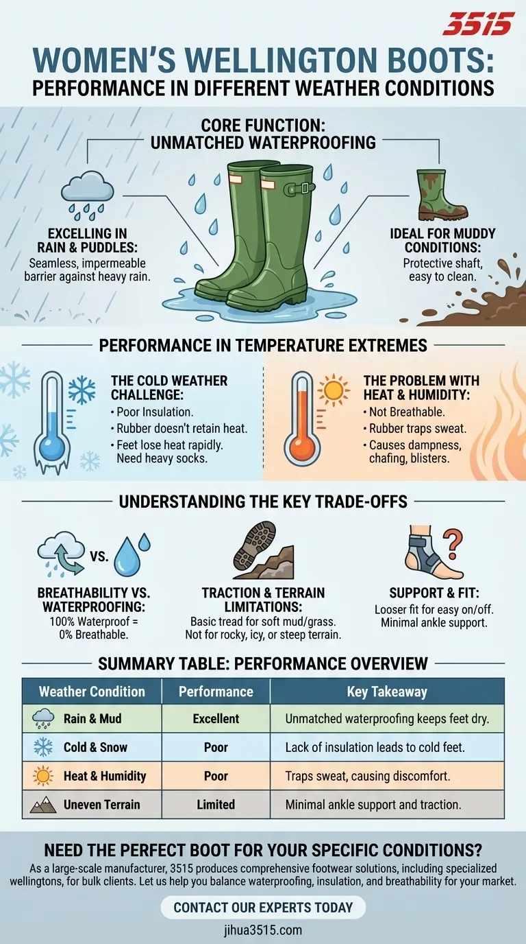 Comment se comportent les bottes de pluie pour femmes dans différentes conditions météorologiques ? Imbattables sous la pluie, mises à l'épreuve par les extrêmes Guide Visuel
