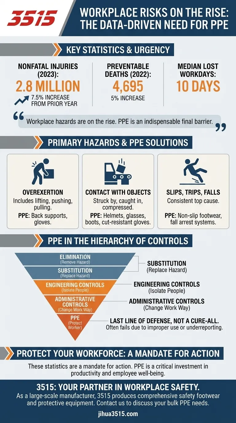 ¿Qué estadísticas recientes resaltan la necesidad de equipo de protección en el lugar de trabajo? Los datos muestran riesgos crecientes Guía Visual