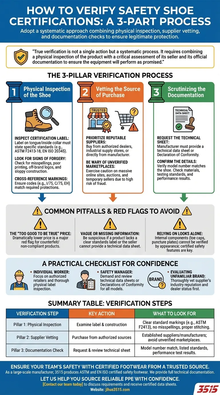 Come possono i lavoratori verificare la legittimità delle certificazioni delle scarpe antinfortunistiche? Una guida in 3 passaggi per una sicurezza garantita Guida Visiva