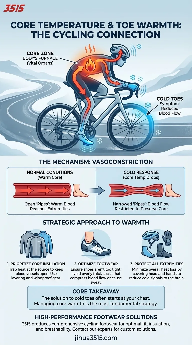 Comment la température corporelle centrale affecte-t-elle la chaleur des orteils pendant le cyclisme ? Maîtrisez le système de chauffage de votre corps Guide Visuel