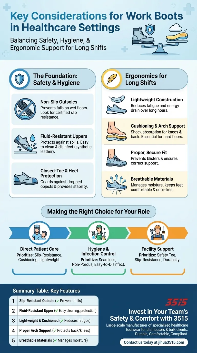 ¿Cuáles son las consideraciones clave para las botas de trabajo en entornos sanitarios? Garantice la seguridad y la comodidad durante los turnos largos. Guía Visual