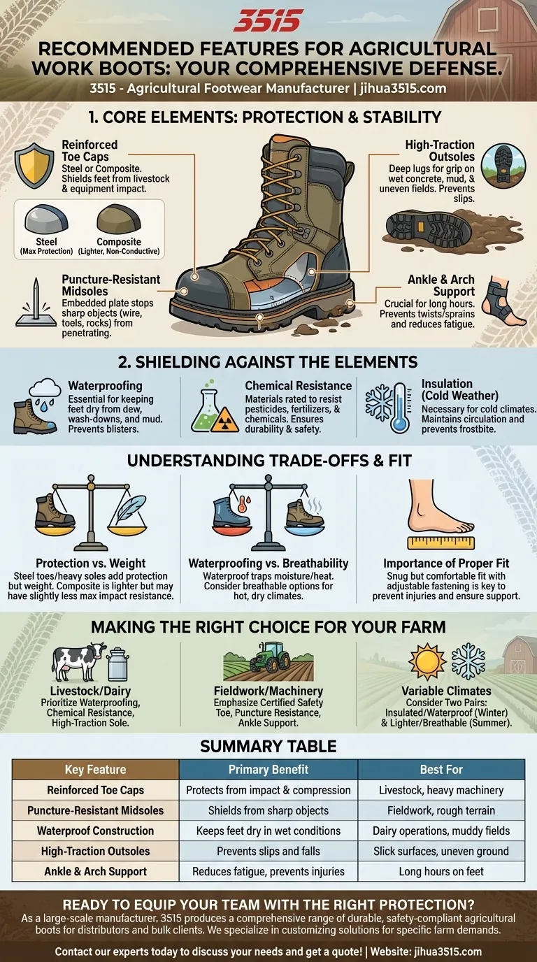 Quelles sont les caractéristiques recommandées pour les bottes de travail agricole ? Protégez vos pieds à la ferme Guide Visuel