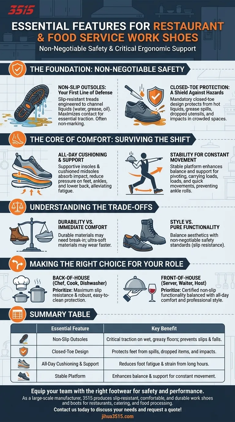 Quelles sont les caractéristiques essentielles des chaussures de travail pour la restauration et le service alimentaire ? Assurez la sécurité et le confort de votre équipe Guide Visuel