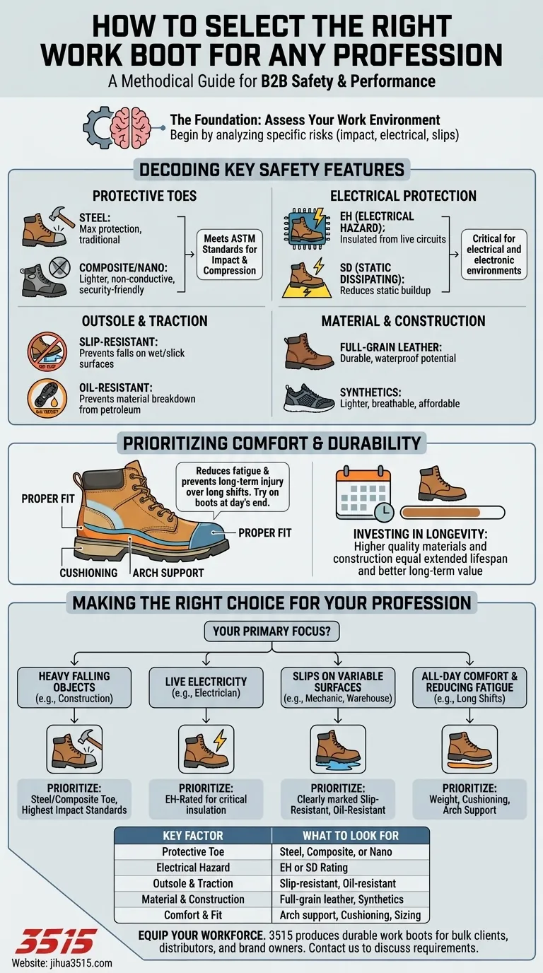 Quels facteurs généraux doivent être pris en compte lors de la sélection de bottes de travail pour toute profession ? Assurer la sécurité et le confort Guide Visuel