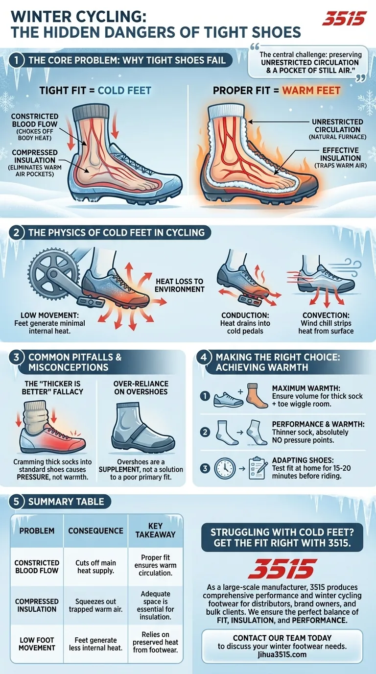 Quels problèmes peuvent survenir en portant des chaussures trop serrées pendant le cyclisme hivernal ? Gardez vos pieds au chaud et continuez à rouler Guide Visuel