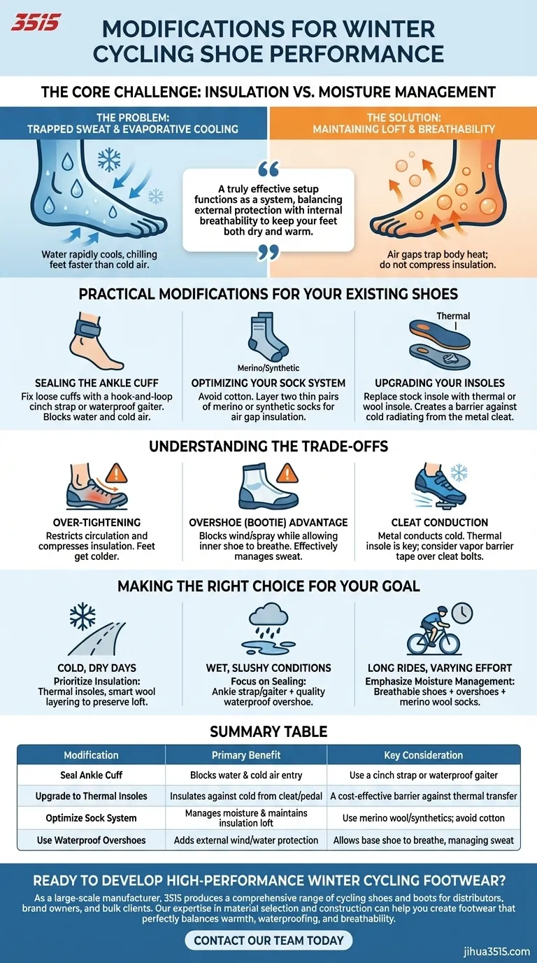Welche Modifikationen können an Winterradschuhen vorgenommen werden, um ihre Leistung zu verbessern? Wärme & Trockenheit steigern Visuelle Anleitung