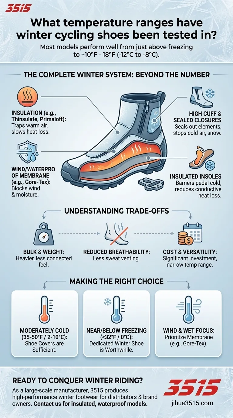 Dans quelles plages de températures les chaussures de cyclisme d'hiver ont-elles été testées ? Restez au chaud par temps de gel. Guide Visuel